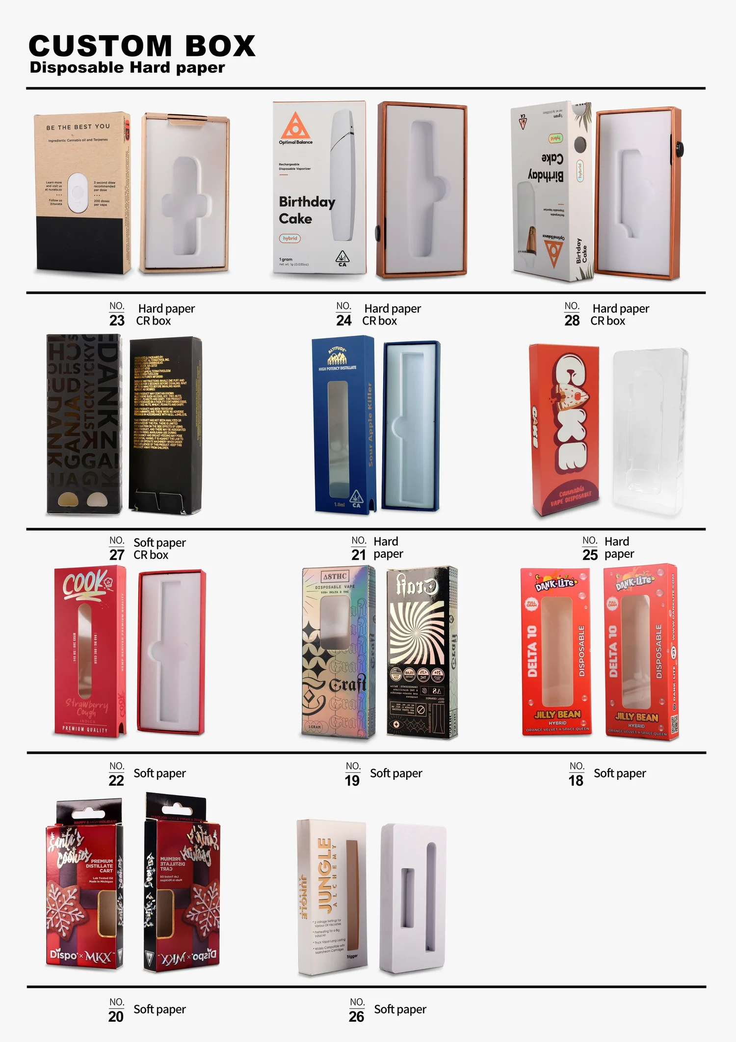 Custom disposable in hard-paper packaging